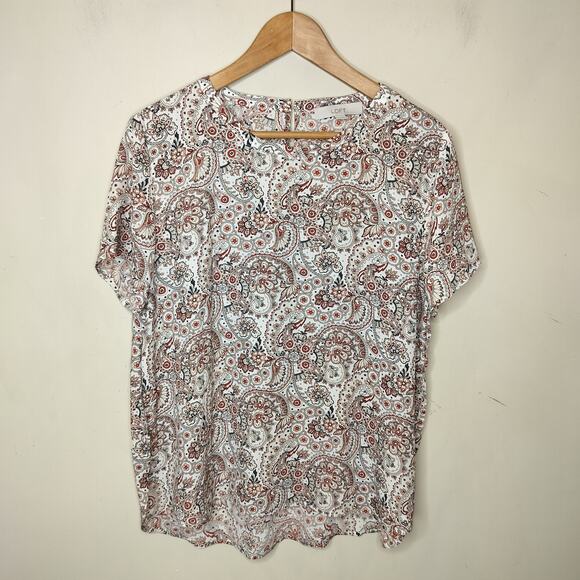 LOFT Paisley Floral Short Sleeve Top Hi Low - Picture 1 of 9
